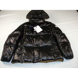 Moncler Parana Hooded Short Down Jacket Women's Size 1 Shiny Black Brown Quilted